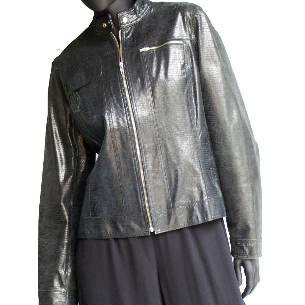 Unisex Lizard effect Trucker Style Leather Jacket US Size Large